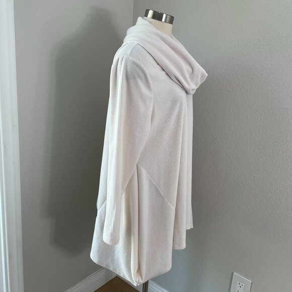 Soft Surroundings Womens Plus 1X Cowl Neck Sweater Top Waffle Knit Shirt Cream - Picture 2 of 10